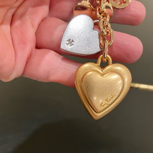 NWT authentic rare luxury Tory Burch silver gold face heart key fob - Picture 8 of 16